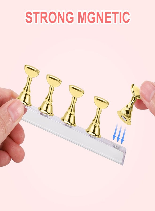 ايلير سايكل حامل أظافر إيترسايكل، حامل عرض فن الأظافر الأكريليكي، حامل تدريب الأظافر لطلاء الأظافر، حوامل تدريب مغناطيسية بشريط لاصق مزدوج الجوانب لمستلزمات صالونات التجميل المنزلية (ذهبي) - Image 2